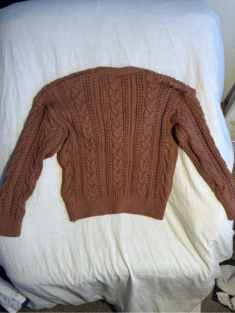 Chunky Cable-Knit Button Cardigan - Terracotta Brown - Picture 3 of 4